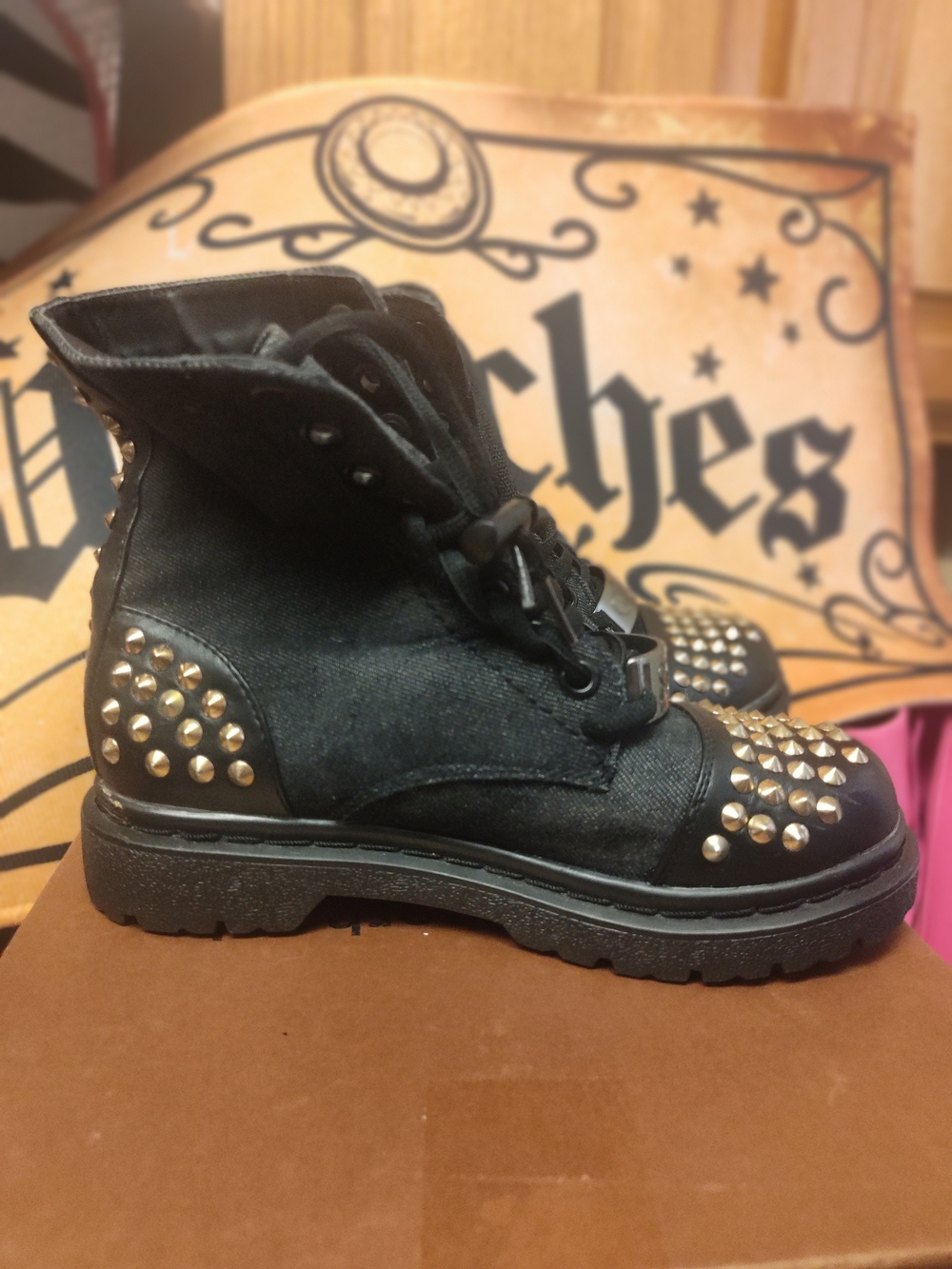 Black Studded Combat Boots By Guess